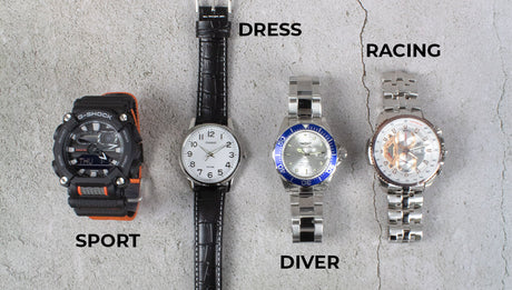 5 estilos de relojes de hombres que debes conocer: Relojes de vestir, relojes racing, relojes de buceo, relojes de piloto, reloj sport