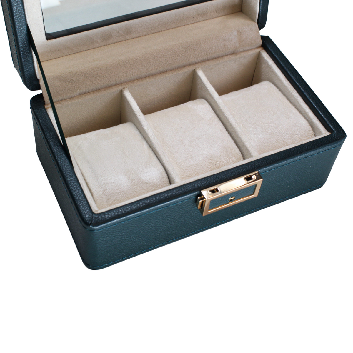 Organizador de 3 Relojes Verde con Interiores Beige