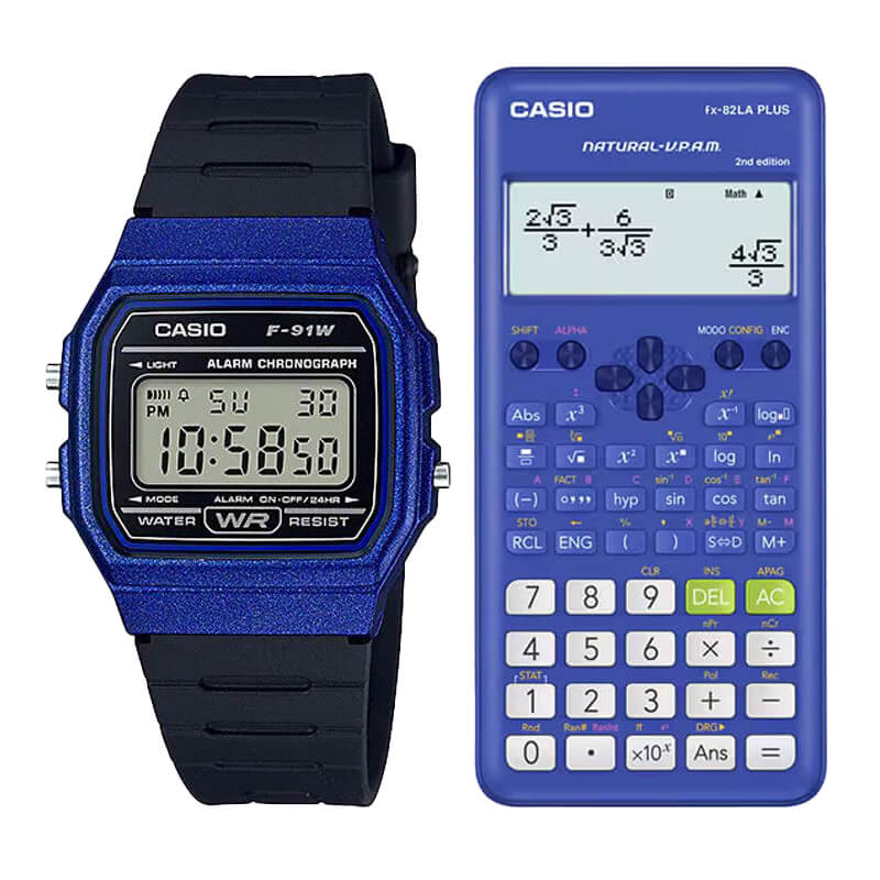 Pack Casio Unisex Vuelta a Clases - Calculadora + Reloj - Azul