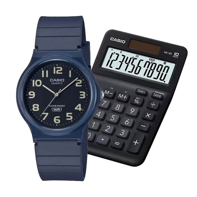 Pack Casio Unisex Vuelta a Clases - Calculadora + Reloj - Azul Oscuro