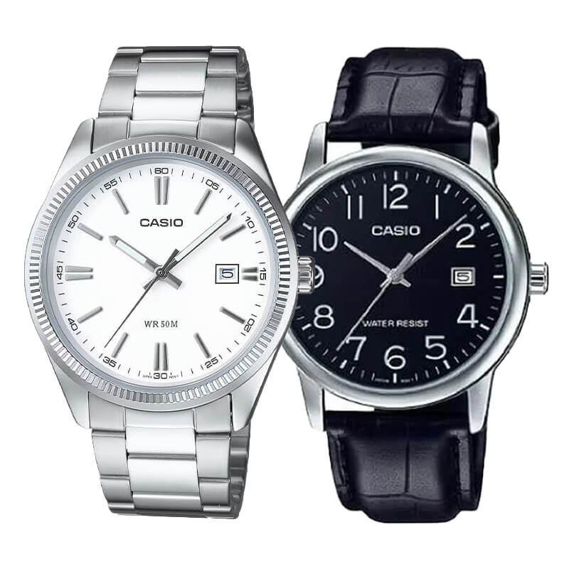 Pack Relojes Casio Clásicos en Acero y Cuero – Estilo Versátil para Hombre