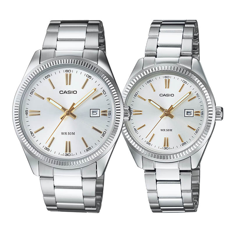 Pack Relojes Casio Clásicos en Acero con Detalles Dorados – Para Él y Ella