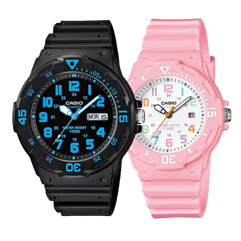 Pack Relojes Casio MRW y LRW – Combinación Azul y Rosa para Él y Ella