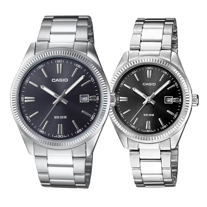 Pack Relojes Casio Casuales en Acero con Esfera Negra – Para Él y Ella