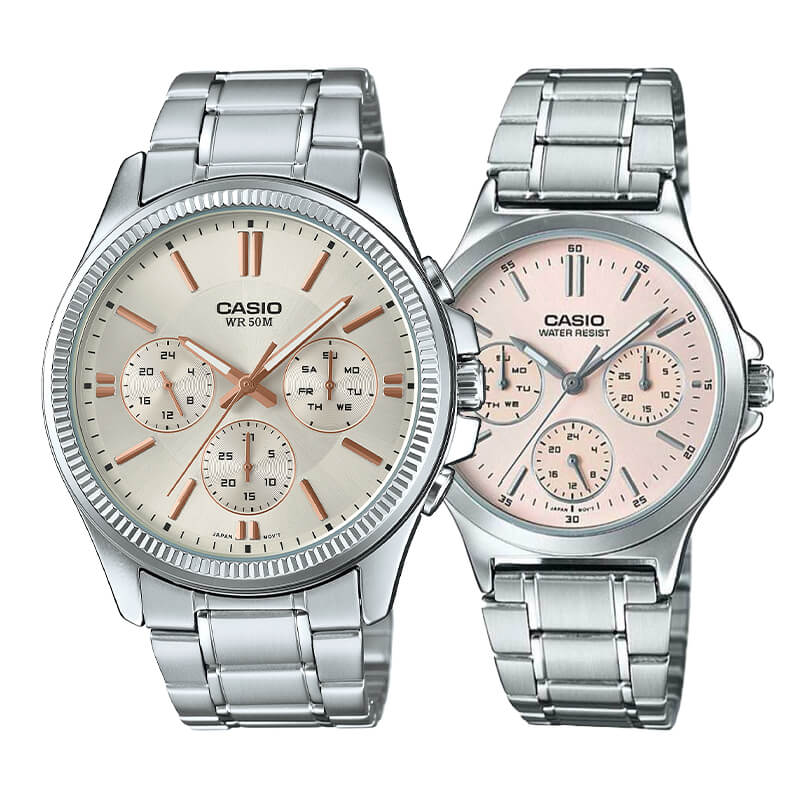 Pack Relojes Casio MTP-1375D y LTP-V300D – Elegancia en Acero para Él y Ella