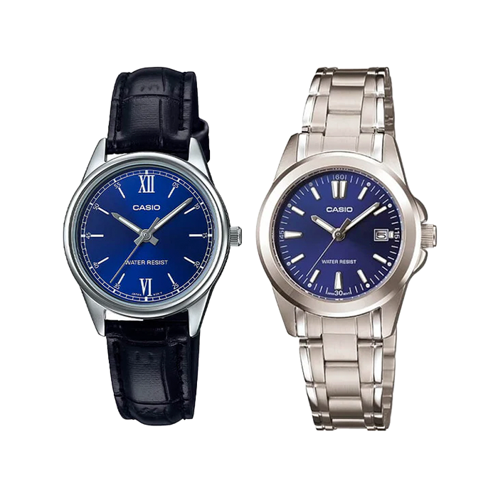 Pack Casio Acero y Cuero - Match Azul Día de la Madre