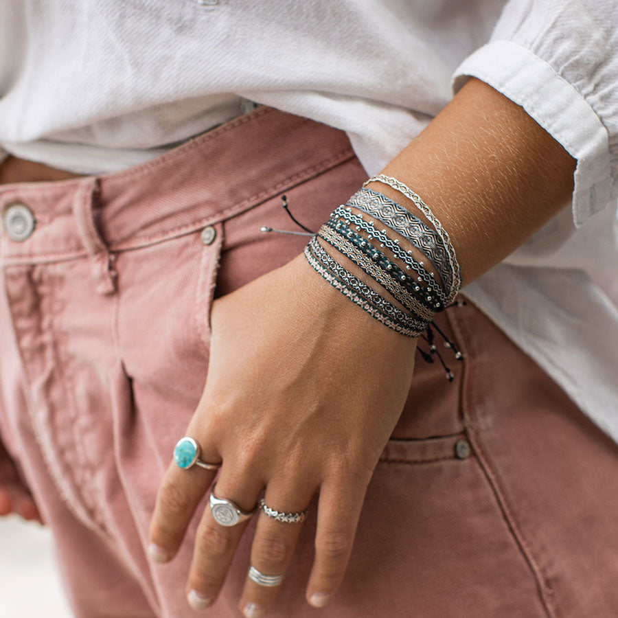 Pulsera Telar Extra Ancho Gris y Tierras