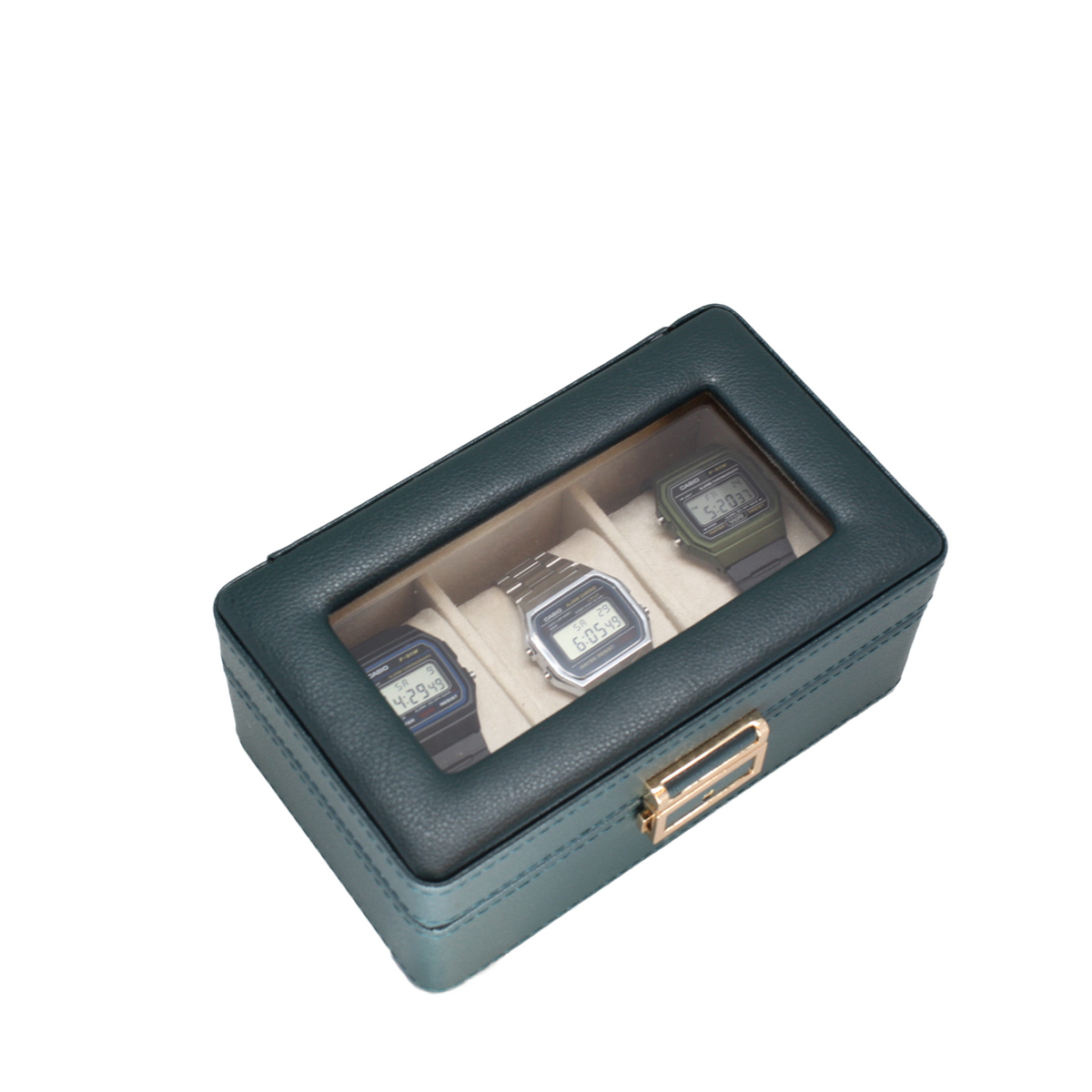 Organizador de 3 Relojes Verde con Interiores Beige