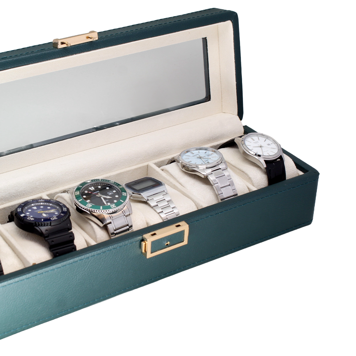 Organizador de 6 Relojes Verde con Interiores Beige