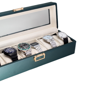Organizador de 6 Relojes Verde con Interiores Beige