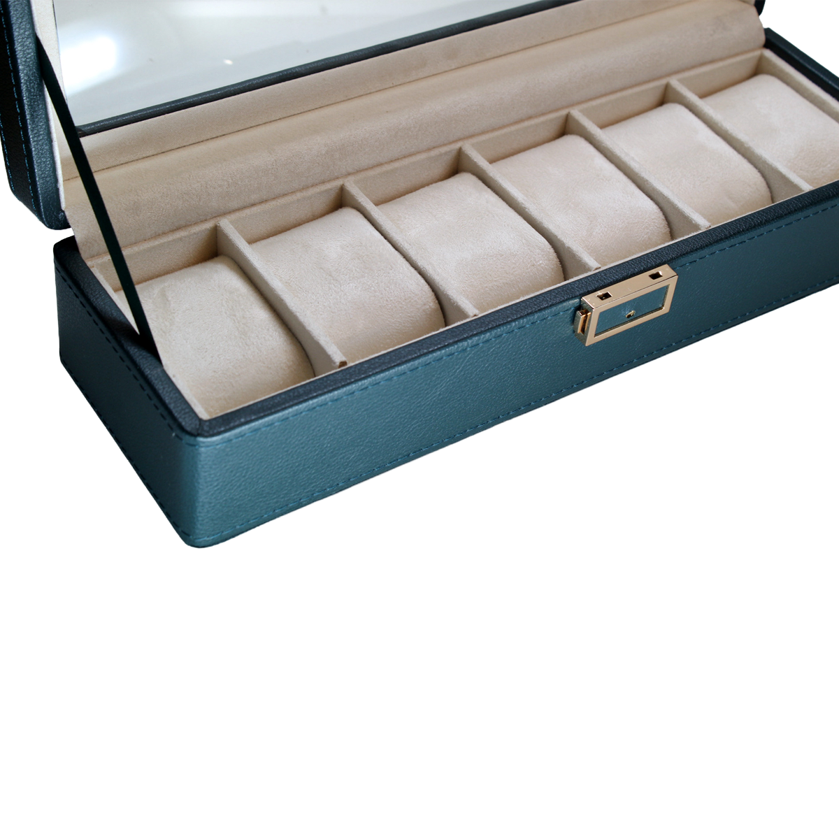 Organizador de 6 Relojes Verde con Interiores Beige
