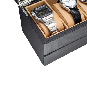Organizador de Relojes y Joyero Negro con Interiores Crema