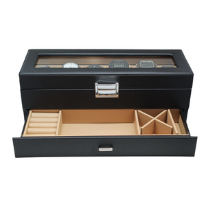 Organizador de Relojes y Joyero Negro con Interiores Crema