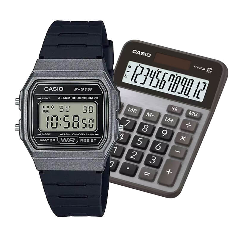 Pack Casio Unisex Vuelta a Clases - Calculadora + Reloj - Gris