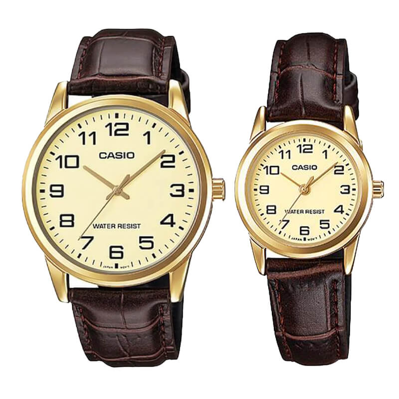 Pack Relojes Casio Clásicos Dorados con Correa de Cuero – Para Él y Para Ella