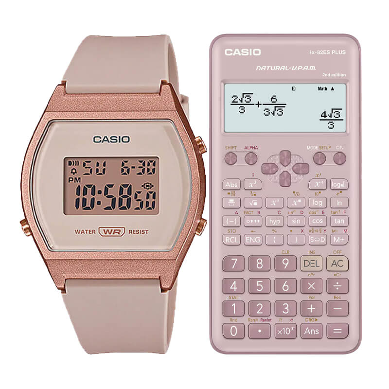 Pack Casio Mujer Vuelta a Clases - Calculadora + Reloj - Rosado Claro