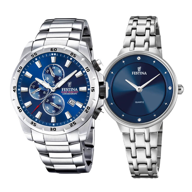 Pack Relojes Festina en Acero – Elegancia Moderna para Él y Ella