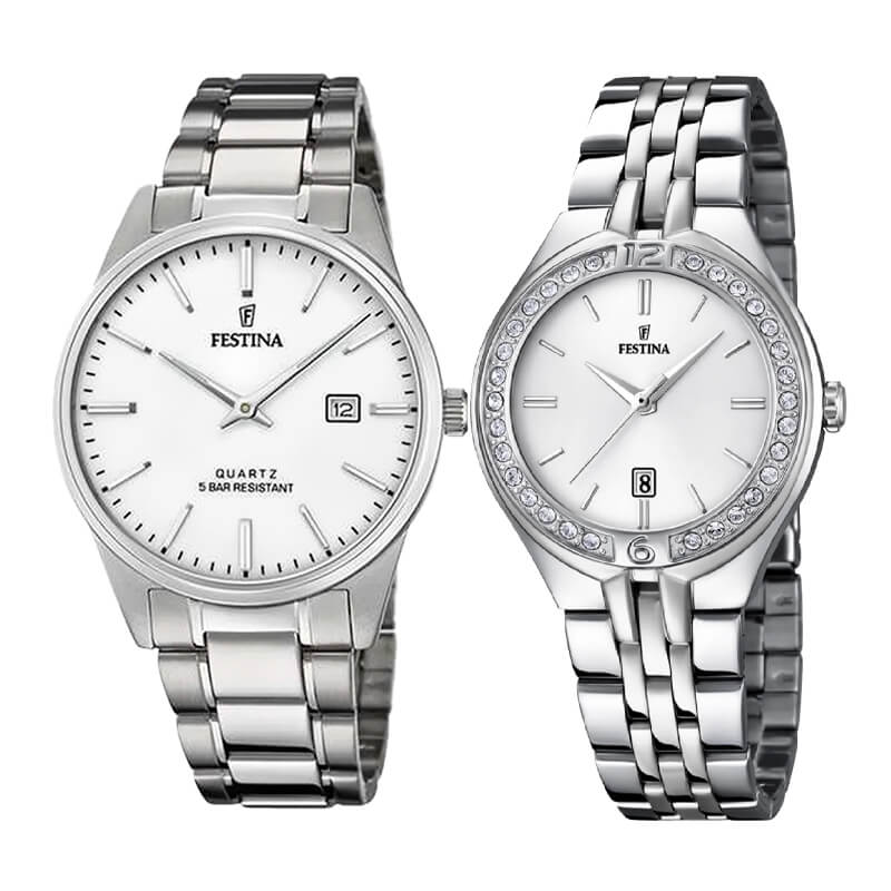 Pack Relojes Festina en Acero – Estilo Clásico y Elegante para Él y Ella