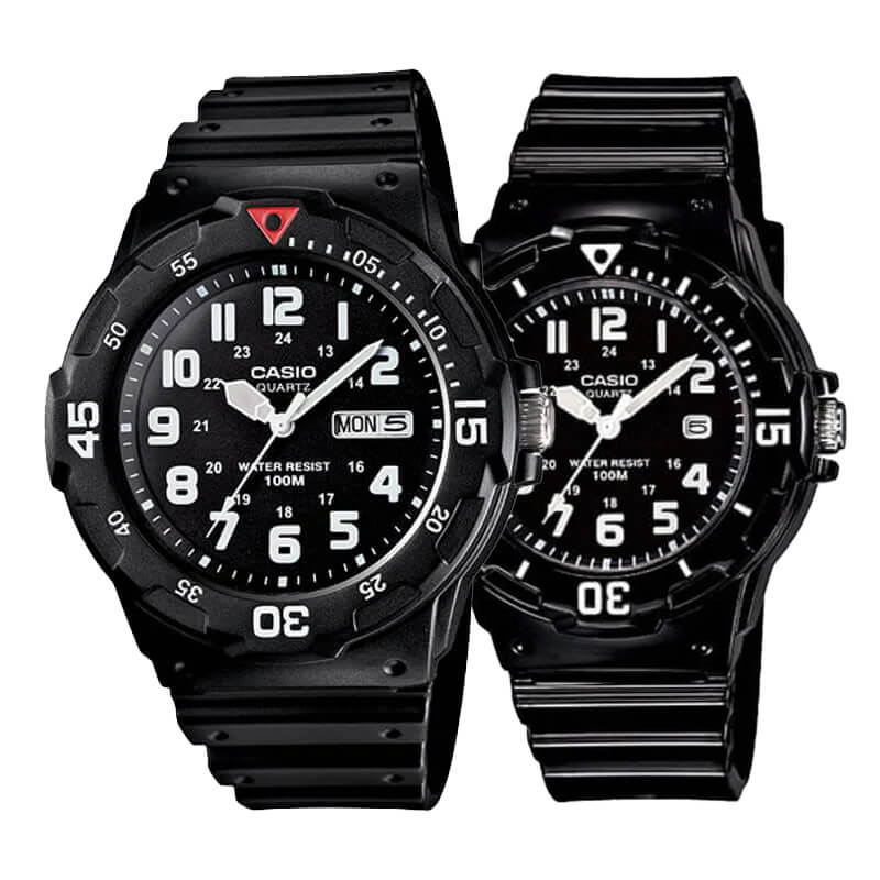 Pack Relojes Casio MRW y LRW – Estilo Deportivo en Negro para Él y Ella