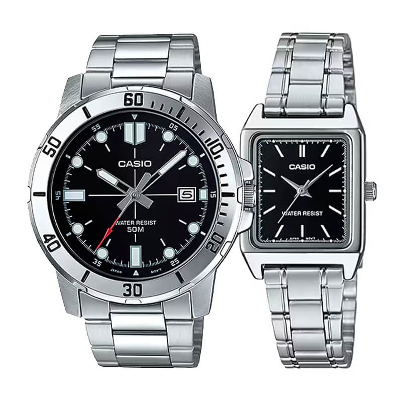 Pack Casio Pareja Acero Negro - Match Acero