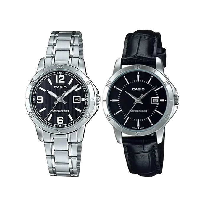 Pack Casio Acero y Cuero- Match Negro Día de la Madre