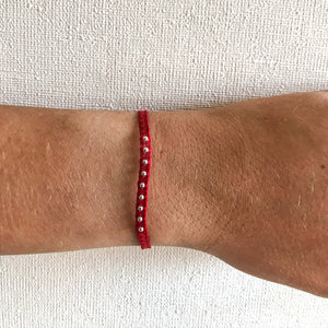 Pulsera Telar Fina Roja con Plata