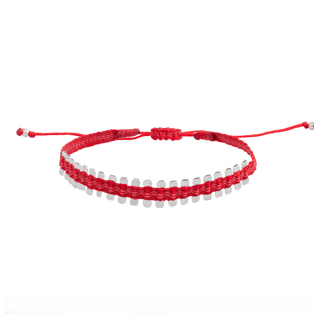 Pulsera Telar Fina Roja con Cierre de Plata