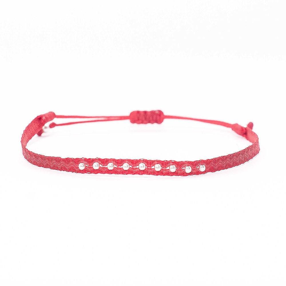 Pulsera Telar Fina Roja con Plata