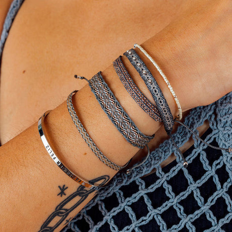 Pulsera Telar Extra Ancho Gris y Tierras