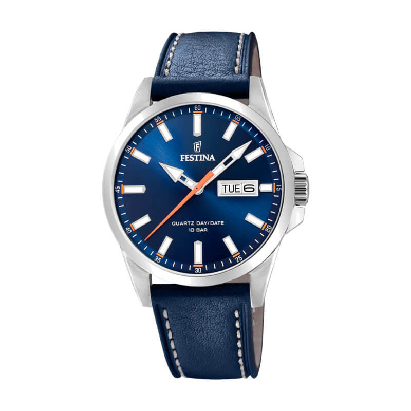 Festina Orologio Uomo Acciaio E Pelle | Quadrante Blu 38mm | Movimento Quarzo | Vetro Minerale | 5 Bar Water Resistant