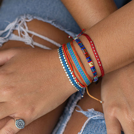 Pulsera Telar Fina Roja con Plata